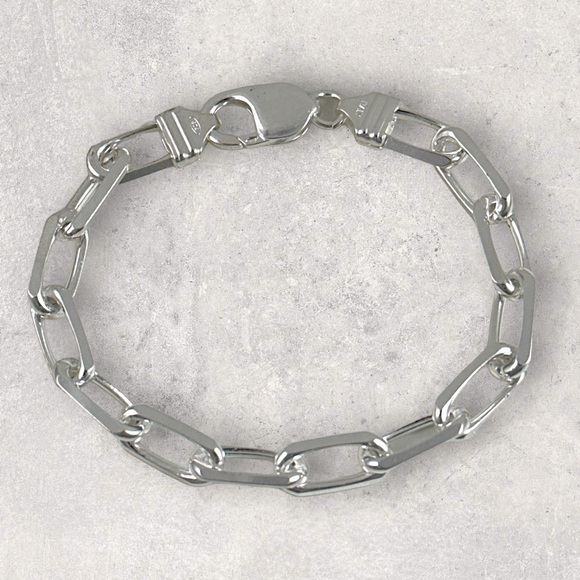 925 ITALY Sterling Silver Knife Cut 8.3mm Anchor Chain Men's Bracelet - Picture 4 of 5